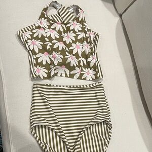 Lime Ricki olive and pink floral Striped Bikini Set size XS